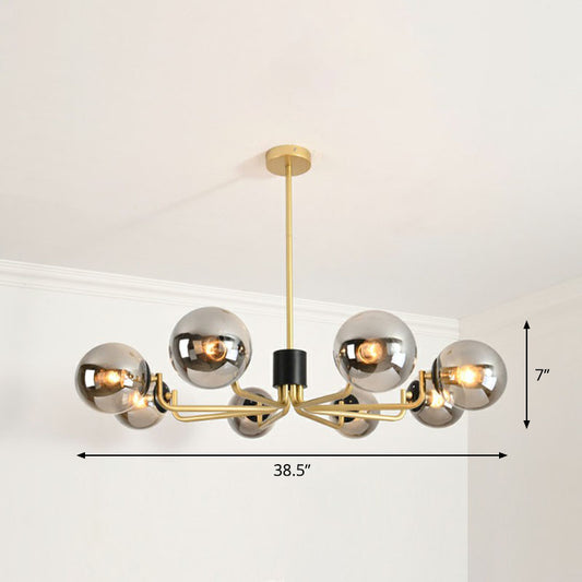 Radial Suspension Light Postmodern Metal Living Room Chandelier Lighting with Ball Glass Shade 8 Gold Smoke Grey Clearhalo 'Ceiling Lights' 'Chandeliers' 'Modern Chandeliers' 'Modern' Lighting' 2268334