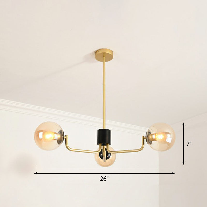 Radial Suspension Light Postmodern Metal Living Room Chandelier Lighting with Ball Glass Shade 3 Gold Amber Clearhalo 'Ceiling Lights' 'Chandeliers' 'Modern Chandeliers' 'Modern' Lighting' 2268335