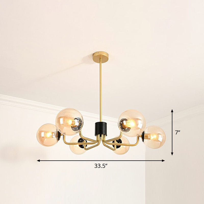 Radial Suspension Light Postmodern Metal Living Room Chandelier Lighting with Ball Glass Shade 6 Gold Amber Clearhalo 'Ceiling Lights' 'Chandeliers' 'Modern Chandeliers' 'Modern' Lighting' 2268336