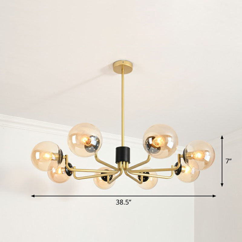 Radial Suspension Light Postmodern Metal Living Room Chandelier Lighting with Ball Glass Shade 8 Gold Amber Clearhalo 'Ceiling Lights' 'Chandeliers' 'Modern Chandeliers' 'Modern' Lighting' 2268337