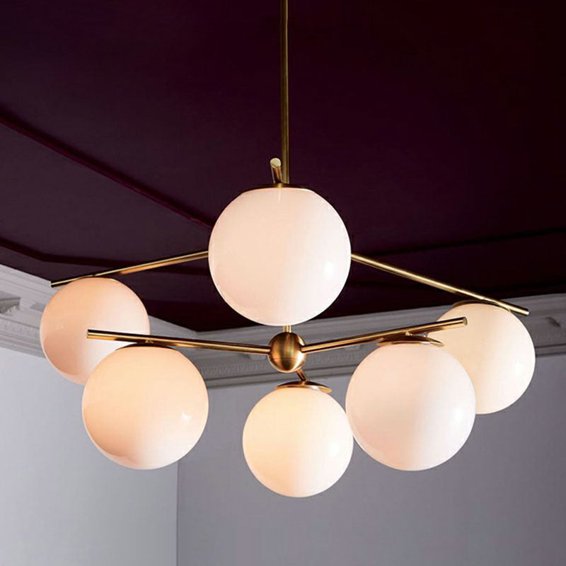 White Glass Globe Chandelier Simplicity 6 Heads Gold Ceiling Light Fixture for Living Room Clearhalo 'Ceiling Lights' 'Chandeliers' 'Modern Chandeliers' 'Modern' Lighting' 2268342