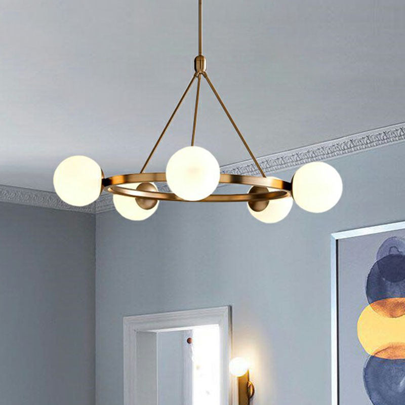 Minimalist Circular Chandelier Pendant Light Milky Ball Glass Living Room Ceiling Hand Lamp Clearhalo 'Ceiling Lights' 'Chandeliers' 'Modern Chandeliers' 'Modern' Lighting' 2268346