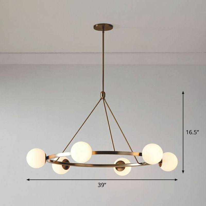 Minimalist Circular Chandelier Pendant Light Milky Ball Glass Living Room Ceiling Hand Lamp 6 Gold Clearhalo 'Ceiling Lights' 'Chandeliers' 'Modern Chandeliers' 'Modern' Lighting' 2268347