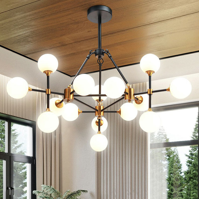 3D Opal Ball Glass Chandelier Postmodern Black and Brass Finish Suspension Light Fixture Clearhalo 'Ceiling Lights' 'Chandeliers' Lighting' options 2268355