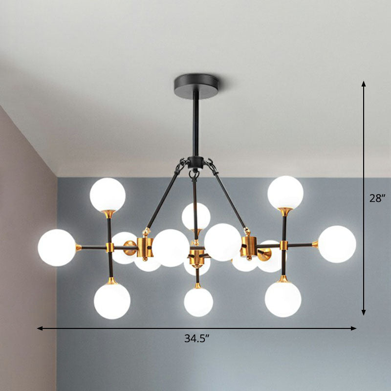 3D Opal Ball Glass Chandelier Postmodern Black and Brass Finish Suspension Light Fixture Clearhalo 'Ceiling Lights' 'Chandeliers' Lighting' options 2268356