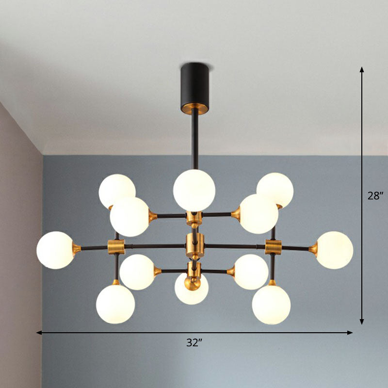 3D Opal Ball Glass Chandelier Postmodern Black and Brass Finish Suspension Light Fixture Clearhalo 'Ceiling Lights' 'Chandeliers' Lighting' options 2268357