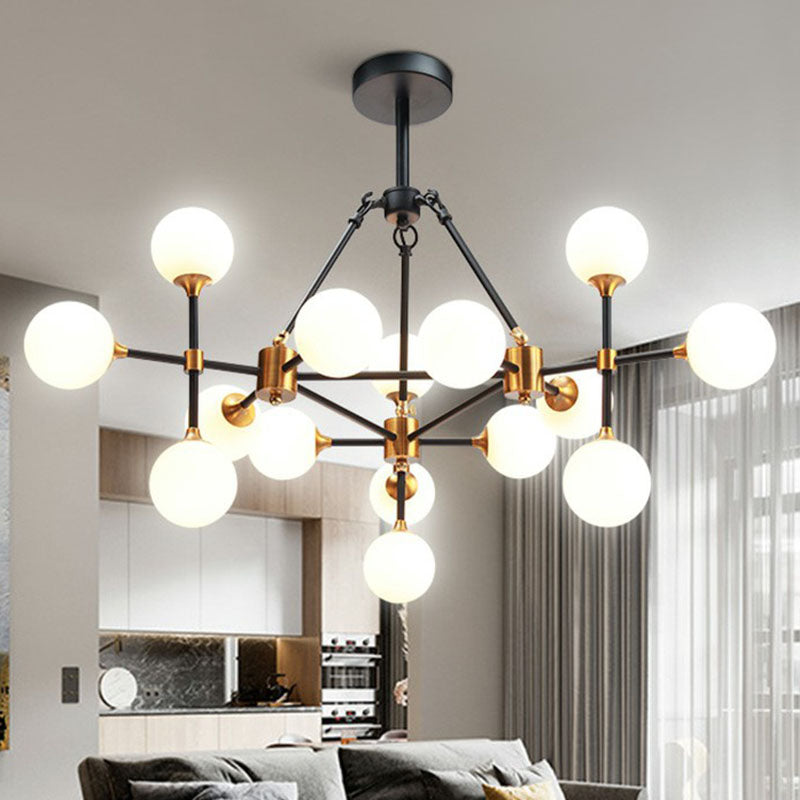 3D Opal Ball Glass Chandelier Postmodern Black and Brass Finish Suspension Light Fixture Clearhalo 'Ceiling Lights' 'Chandeliers' Lighting' options 2268358