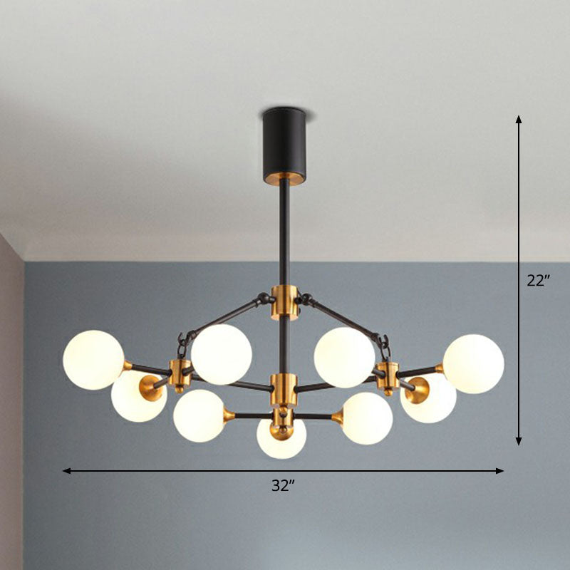 3D Opal Ball Glass Chandelier Postmodern Black and Brass Finish Suspension Light Fixture Clearhalo 'Ceiling Lights' 'Chandeliers' Lighting' options 2268359