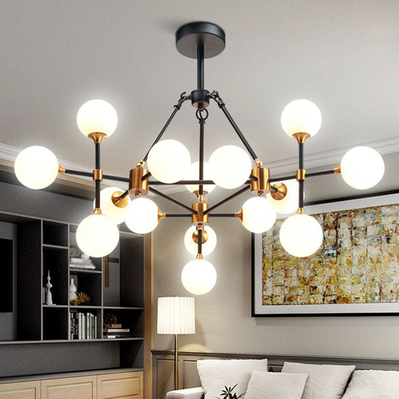 3D Opal Ball Glass Chandelier Postmodern Black and Brass Finish Suspension Light Fixture Clearhalo 'Ceiling Lights' 'Chandeliers' Lighting' options 2268360