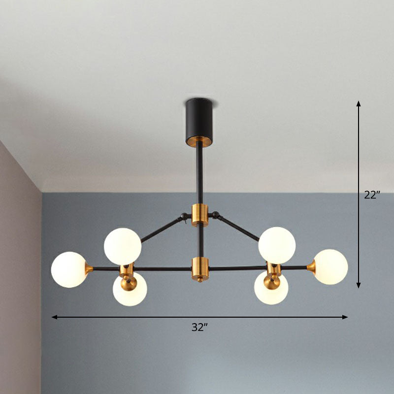 3D Opal Ball Glass Chandelier Postmodern Black and Brass Finish Suspension Light Fixture Clearhalo 'Ceiling Lights' 'Chandeliers' Lighting' options 2268361