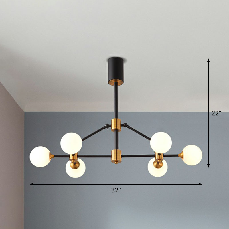 3D Opal Ball Glass Chandelier Postmodern Black and Brass Finish Suspension Light Fixture 6 Black Clearhalo 'Ceiling Lights' 'Chandeliers' Lighting' options 2268361_606c26cc-b41f-4690-8ae5-446db3fed203