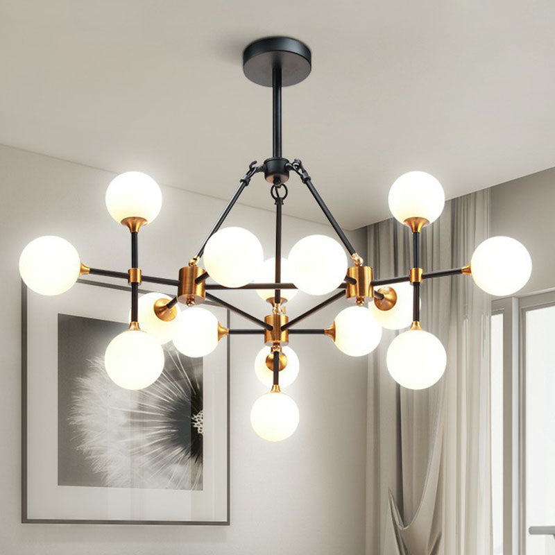 3D Opal Ball Glass Chandelier Postmodern Black and Brass Finish Suspension Light Fixture Clearhalo 'Ceiling Lights' 'Chandeliers' Lighting' options 2268362