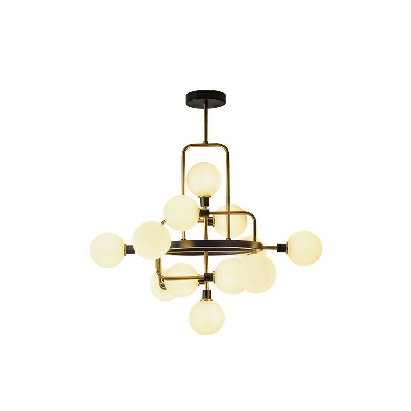 Glass 3D Atomic Chandelier Postmodern 12-Bulb Black and Brass Suspension Light Fixture White Clearhalo 'Ceiling Lights' 'Chandeliers' 'Modern Chandeliers' 'Modern' Lighting' 2268431