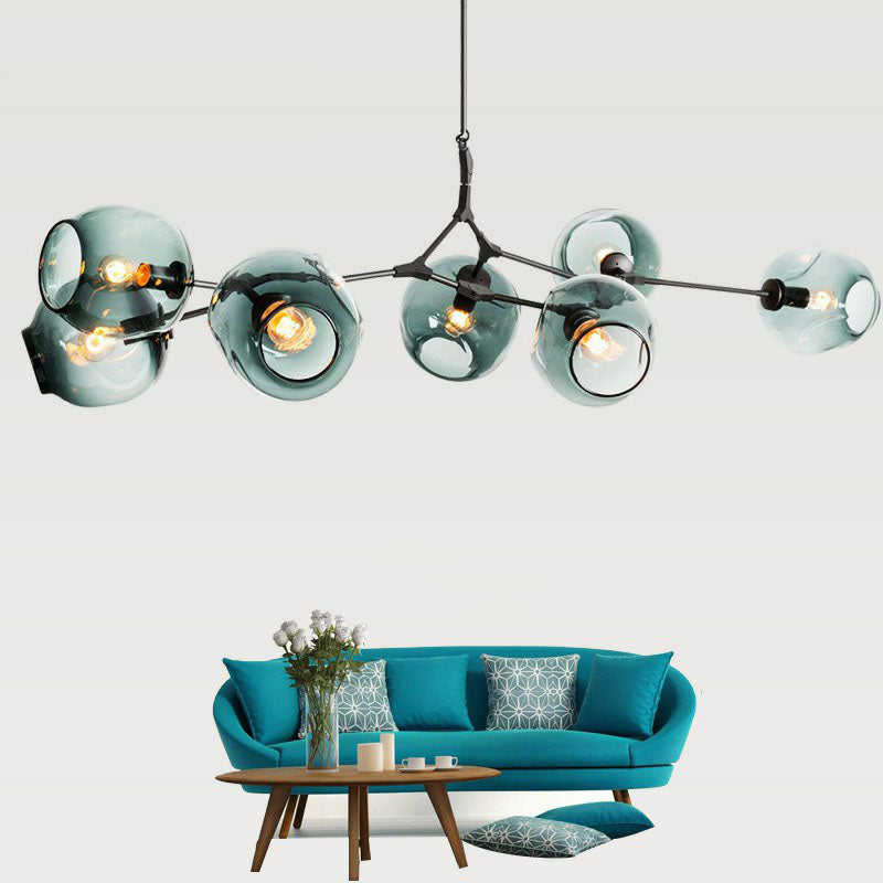 Nordic Molecular Hanging Lighting Dimple Glass 7 Heads Living Room Pendant Chandelier Clearhalo 'Ceiling Lights' 'Chandeliers' 'Modern Chandeliers' 'Modern' Lighting' 2268433
