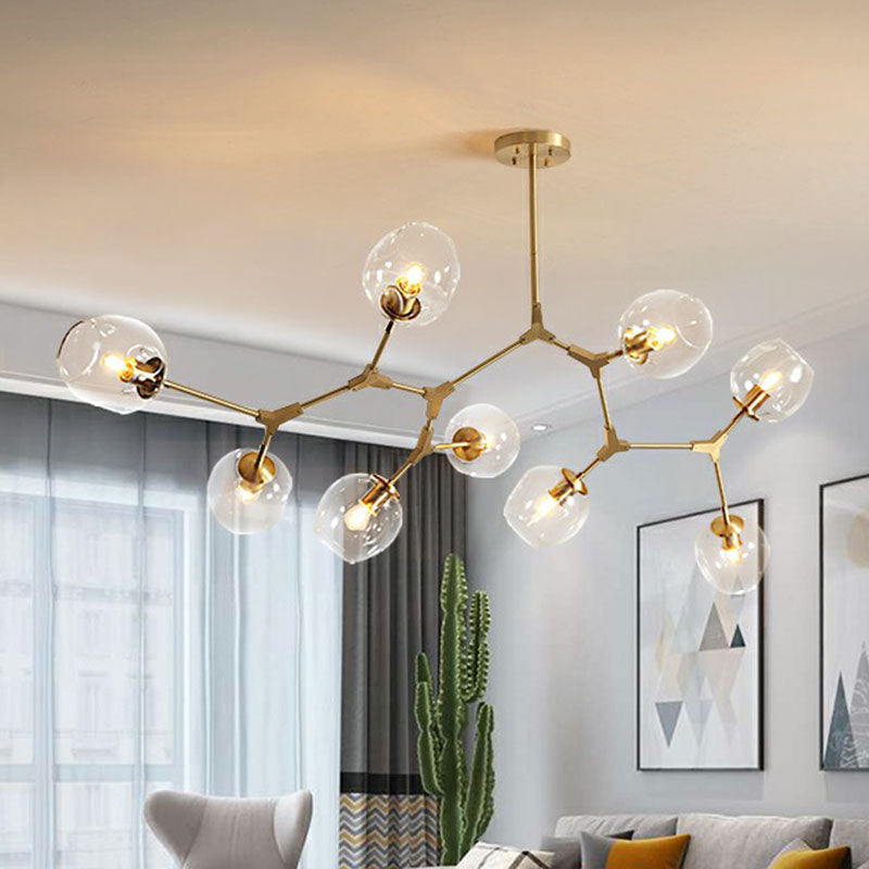 Postmodern DNA Hanging Ceiling Light Transparent Glass Living Room Chandelier in Gold Clearhalo 'Ceiling Lights' 'Chandeliers' 'Modern Chandeliers' 'Modern' Lighting' 2268437