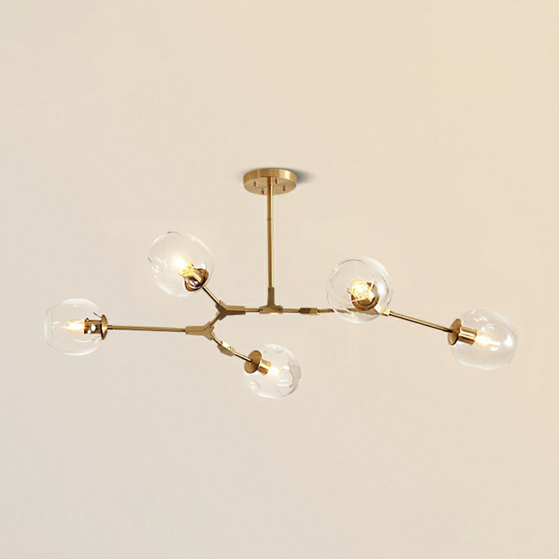 Postmodern DNA Hanging Ceiling Light Transparent Glass Living Room Chandelier in Gold 5 Gold Clearhalo 'Ceiling Lights' 'Chandeliers' 'Modern Chandeliers' 'Modern' Lighting' 2268441