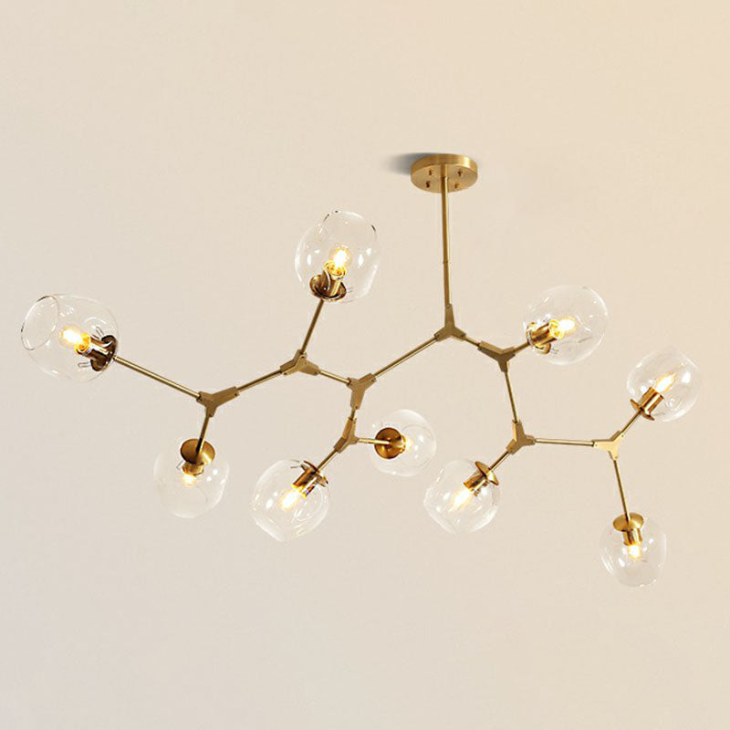 Postmodern DNA Hanging Ceiling Light Transparent Glass Living Room Chandelier in Gold 9 Gold Clearhalo 'Ceiling Lights' 'Chandeliers' 'Modern Chandeliers' 'Modern' Lighting' 2268444