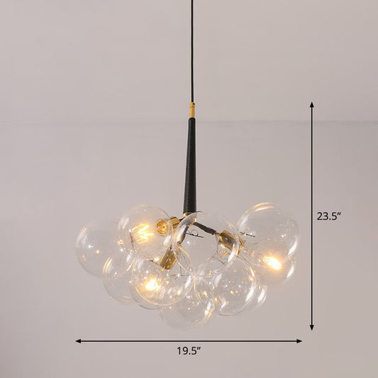 Bubble Chandelier Lighting Minimalist Transparent Glass Suspension Light for Living Room 3 Black Clearhalo 'Ceiling Lights' 'Chandeliers' 'Glass shade' 'Glass' 'Modern Chandeliers' 'Modern' Lighting' 2268461