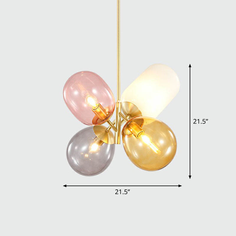 Multicolored Glass Bubbles Hanging Light Nordic Novelty 4-Head Gold Pendant Chandelier Gold A Clearhalo 'Ceiling Lights' 'Chandeliers' 'Modern Chandeliers' 'Modern' Lighting' 2268472