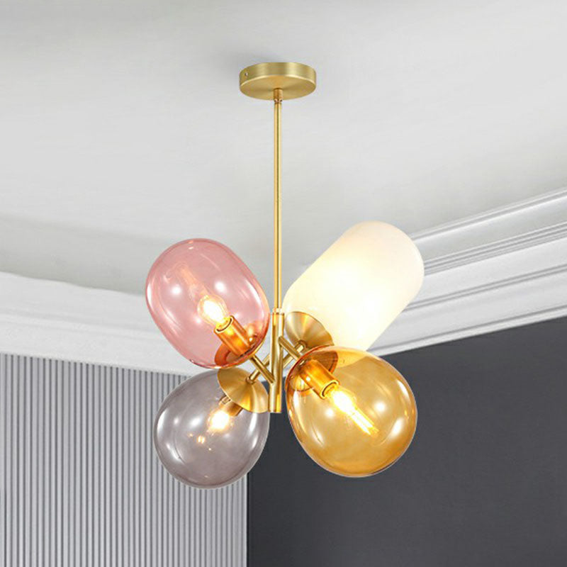 Multicolored Glass Bubbles Hanging Light Nordic Novelty 4-Head Gold Pendant Chandelier Clearhalo 'Ceiling Lights' 'Chandeliers' 'Modern Chandeliers' 'Modern' Lighting' 2268473