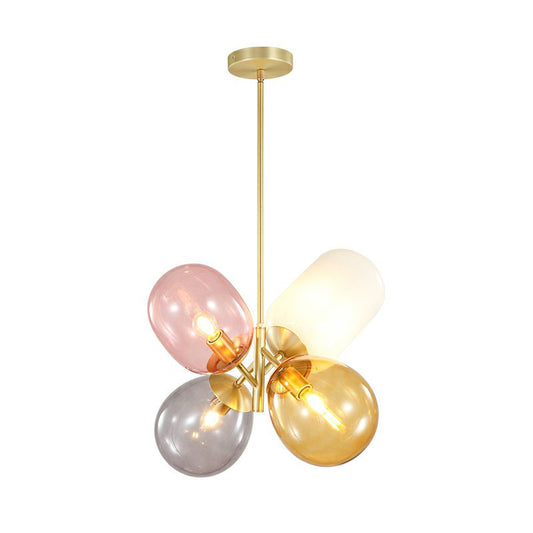 Multicolored Glass Bubbles Hanging Light Nordic Novelty 4-Head Gold Pendant Chandelier Clearhalo 'Ceiling Lights' 'Chandeliers' 'Modern Chandeliers' 'Modern' Lighting' 2268475