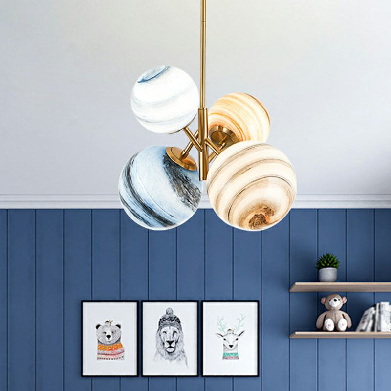 Multicolored Glass Bubbles Hanging Light Nordic Novelty 4-Head Gold Pendant Chandelier Clearhalo 'Ceiling Lights' 'Chandeliers' 'Modern Chandeliers' 'Modern' Lighting' 2268477