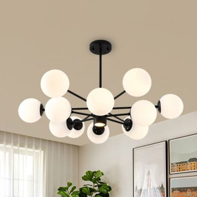 Black Bubbles Chandelier Lighting Nordic Frosted White Glass Suspension Light for Dining Room Clearhalo 'Ceiling Lights' 'Chandeliers' 'Modern Chandeliers' 'Modern' Lighting' 2268497