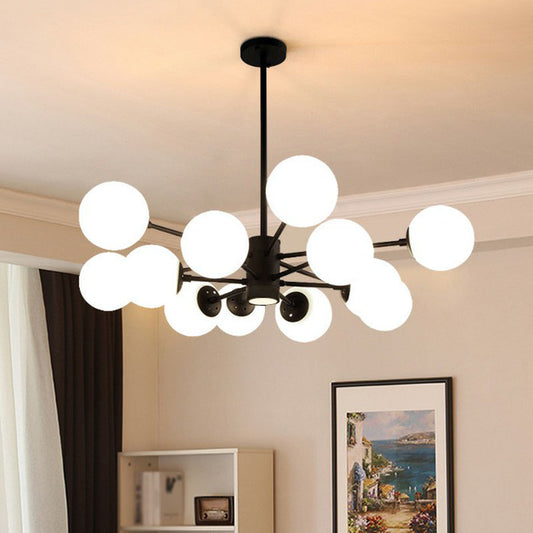 Black Bubbles Chandelier Lighting Nordic Frosted White Glass Suspension Light for Dining Room Clearhalo 'Ceiling Lights' 'Chandeliers' 'Modern Chandeliers' 'Modern' Lighting' 2268498