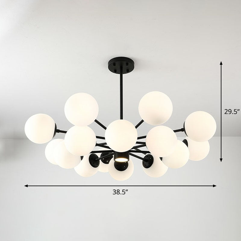 Black Bubbles Chandelier Lighting Nordic Frosted White Glass Suspension Light for Dining Room 16 Black Clearhalo 'Ceiling Lights' 'Chandeliers' 'Modern Chandeliers' 'Modern' Lighting' 2268499