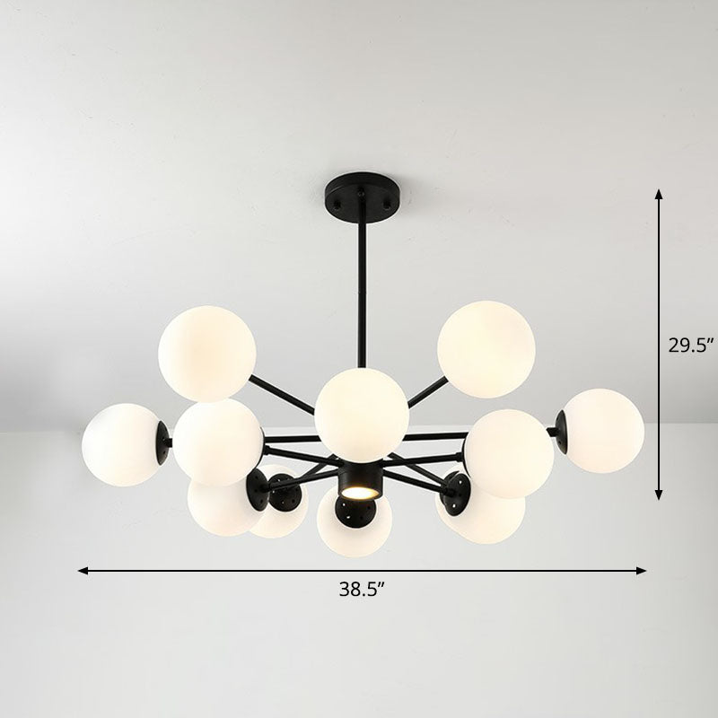 Black Bubbles Chandelier Lighting Nordic Frosted White Glass Suspension Light for Dining Room 12 Black Clearhalo 'Ceiling Lights' 'Chandeliers' 'Modern Chandeliers' 'Modern' Lighting' 2268500