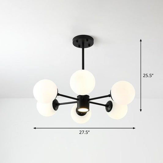Black Bubbles Chandelier Lighting Nordic Frosted White Glass Suspension Light for Dining Room 6 Black Clearhalo 'Ceiling Lights' 'Chandeliers' 'Modern Chandeliers' 'Modern' Lighting' 2268501