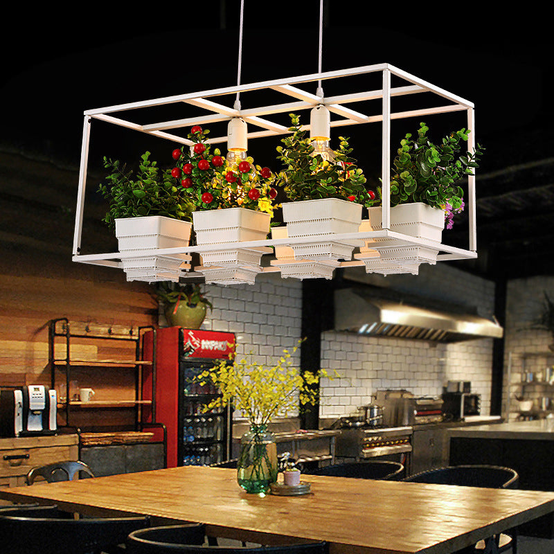Rectangle Restaurant Island Light Fixture Decorative Metal 2-Head Hanging Pendant with Artificial Bonsai Clearhalo 'Ceiling Lights' 'Island Lights' Lighting' 2268580