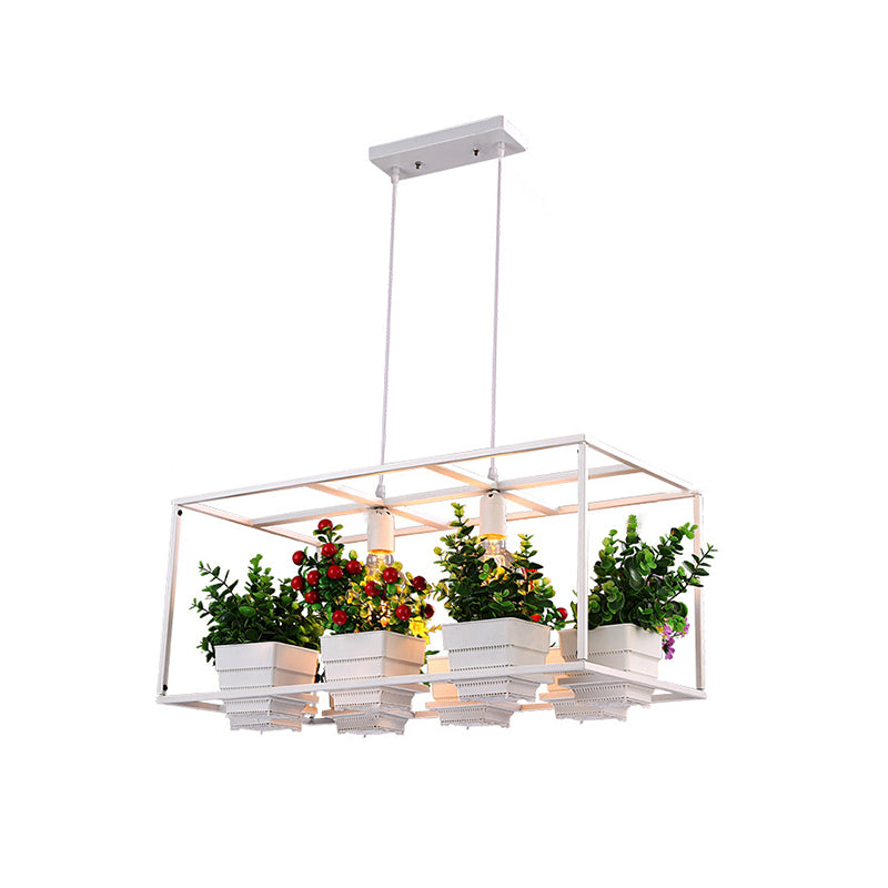 Rectangle Restaurant Island Light Fixture Decorative Metal 2-Head Hanging Pendant with Artificial Bonsai Clearhalo 'Ceiling Lights' 'Island Lights' Lighting' 2268582