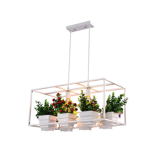 Rectangle Restaurant Island Light Fixture Decorative Metal 2-Head Hanging Pendant with Artificial Bonsai Clearhalo 'Ceiling Lights' 'Island Lights' Lighting' 2268582