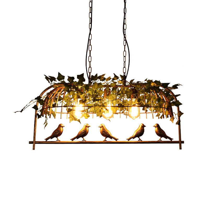 Island Ceiling Light Rural Birdcage Cast Iron Hanging Light Fixture with Bird and Leaf Deco Clearhalo 'Ceiling Lights' 'Island Lights' Lighting' 2268590