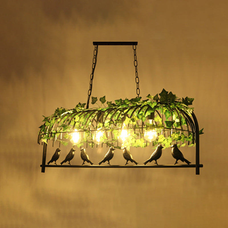 Island Ceiling Light Rural Birdcage Cast Iron Hanging Light Fixture with Bird and Leaf Deco Clearhalo 'Ceiling Lights' 'Island Lights' Lighting' 2268593