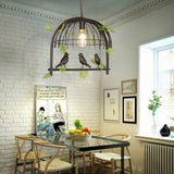 Birdcage Pendant Lighting Rustic Wrought Iron Island Lamp with Vine and Bird Deco for Dining Room Clearhalo 'Ceiling Lights' 'Island Lights' Lighting' 2268594