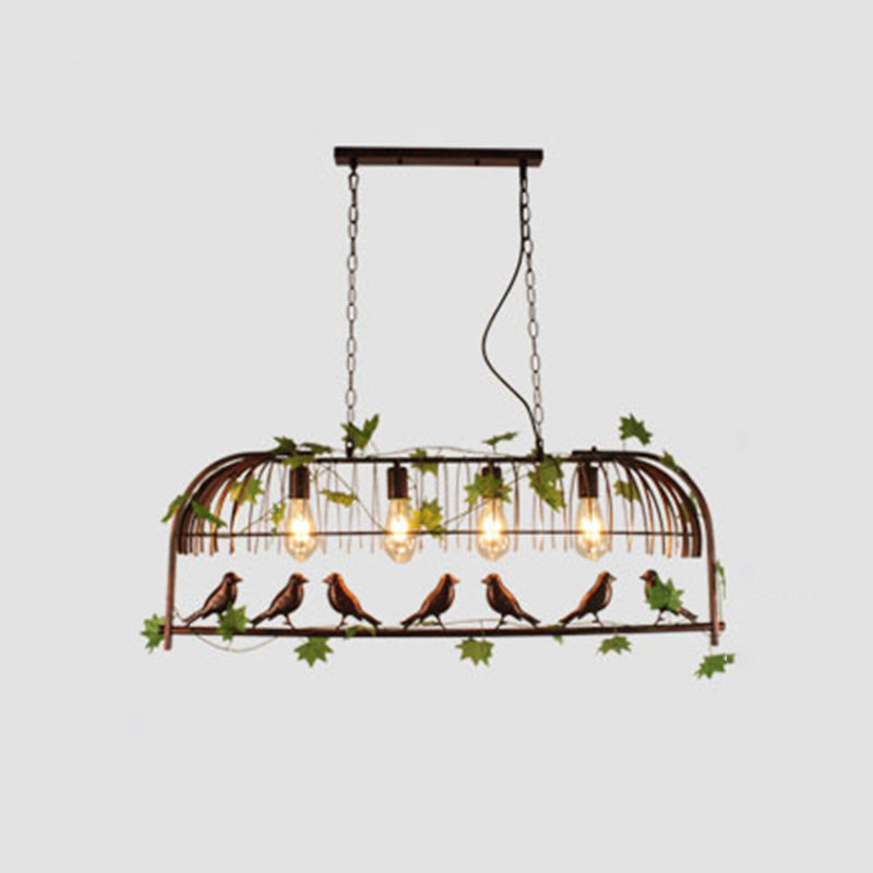 Birdcage Pendant Lighting Rustic Wrought Iron Island Lamp with Vine and Bird Deco for Dining Room Rust Clearhalo 'Ceiling Lights' 'Island Lights' Lighting' 2268595