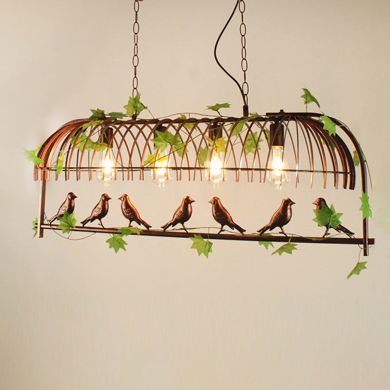Birdcage Pendant Lighting Rustic Wrought Iron Island Lamp with Vine and Bird Deco for Dining Room Clearhalo 'Ceiling Lights' 'Island Lights' Lighting' 2268597