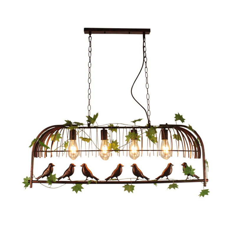 Birdcage Pendant Lighting Rustic Wrought Iron Island Lamp with Vine and Bird Deco for Dining Room Clearhalo 'Ceiling Lights' 'Island Lights' Lighting' 2268598