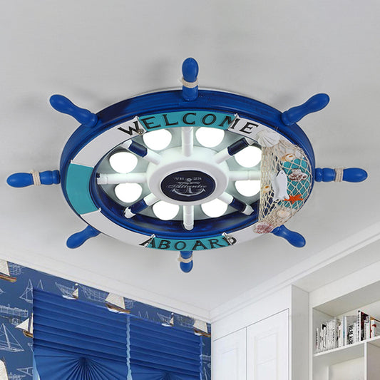 Pirate Ship Rudder Kids Bedroom Ceiling Lamp Wood Mediterranean LED Flush Mount Lighting Clearhalo 'Ceiling Lights' 'Close To Ceiling Lights' 'Close to ceiling' 'Flush mount' Lighting' 2268621