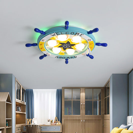 Cartoon Rudder Shaped LED Ceiling Flush Light Metal Kids Room Flush-Mount Light Fixture Turquoise Clearhalo 'Ceiling Lights' 'Close To Ceiling Lights' 'Close to ceiling' 'Flush mount' Lighting' 2268628