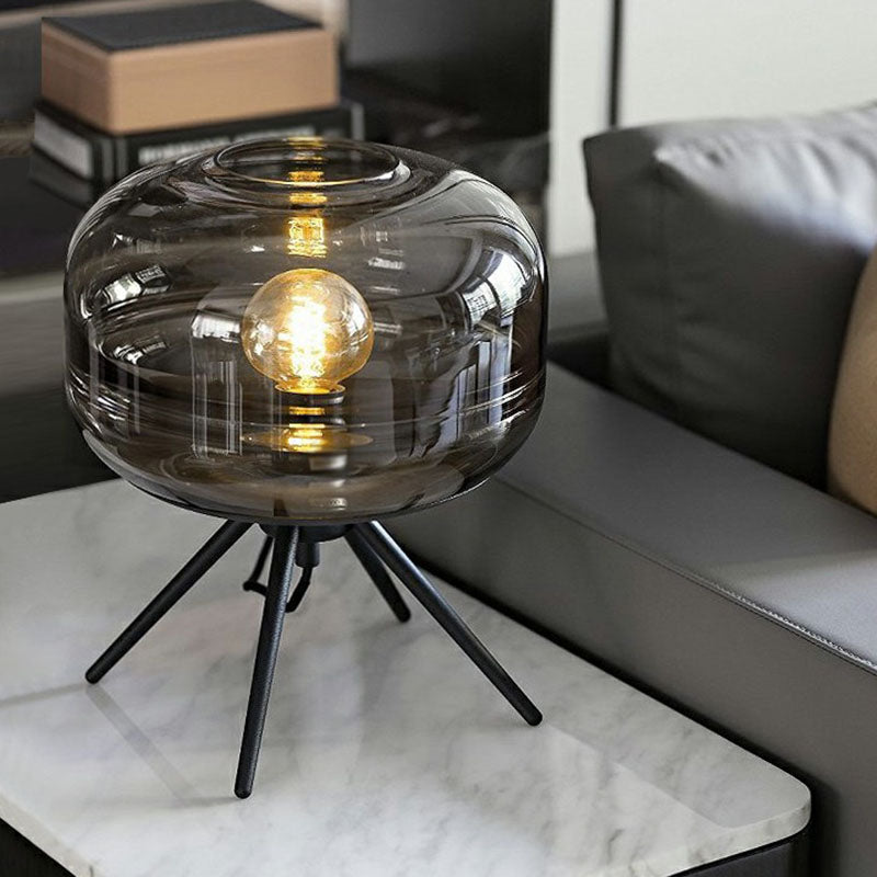 Tripod Bedside Table Lamp Metal 1 Head Nordic Nightstand Light with Jar Glass Shade Clearhalo 'Lamps' 'Table Lamps' Lighting' 2268817