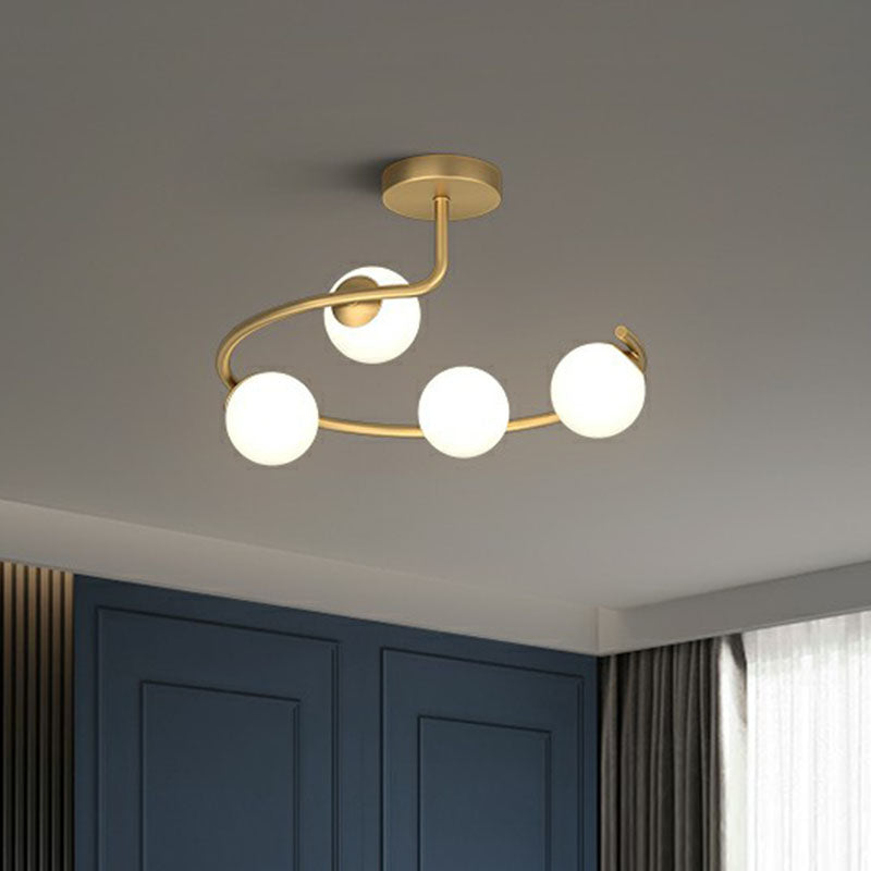 Sphere Corridor Flush Mount Light Cream Glass Artistic Semi Flush Mount Ceiling Fixture in Gold Clearhalo 'Ceiling Lights' 'Close To Ceiling Lights' 'Close to ceiling' 'Semi-flushmount' Lighting' 2268855