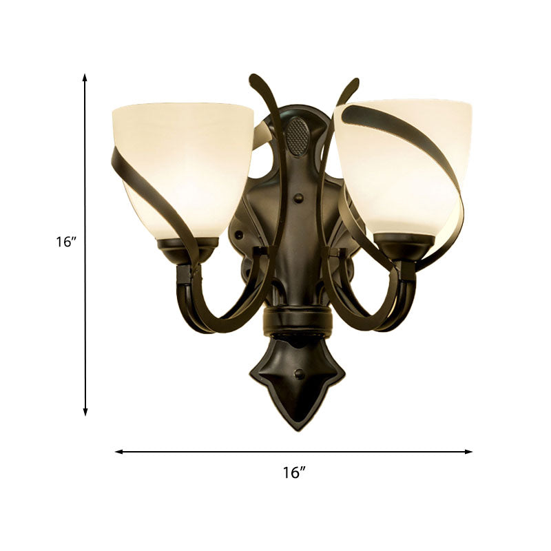 White Glass Black Wall Lamp Dome 1/2-Light Vintage Wall Light Sconce with Curvy Arm for Porch Clearhalo 'Wall Lamps & Sconces' 'Wall Lights' Lighting' 226892