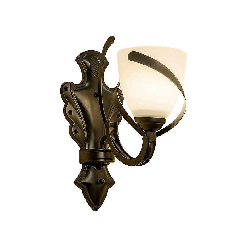 White Glass Black Wall Lamp Dome 1/2-Light Vintage Wall Light Sconce with Curvy Arm for Porch Clearhalo 'Wall Lamps & Sconces' 'Wall Lights' Lighting' 226896