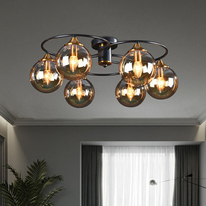 Ball Semi Flush Chandelier Post-Modern Glass Black Ceiling Mount Light for Living Room Clearhalo 'Ceiling Lights' 'Close To Ceiling Lights' 'Close to ceiling' 'Semi-flushmount' Lighting' 2269027