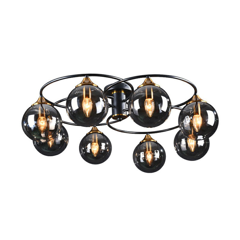 Ball Semi Flush Chandelier Post-Modern Glass Black Ceiling Mount Light for Living Room Clearhalo 'Ceiling Lights' 'Close To Ceiling Lights' 'Close to ceiling' 'Semi-flushmount' Lighting' 2269031