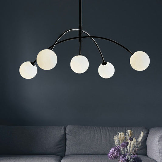 Black Arc Shaped Suspension Lamp Modern 5-Head Milky Ball Glass Chandelier for Dining Room Black Clearhalo 'Ceiling Lights' 'Chandeliers' 'Modern Chandeliers' 'Modern' Lighting' 2269049