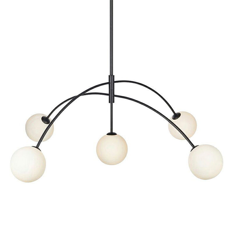 Black Arc Shaped Suspension Lamp Modern 5-Head Milky Ball Glass Chandelier for Dining Room Clearhalo 'Ceiling Lights' 'Chandeliers' 'Modern Chandeliers' 'Modern' Lighting' 2269053